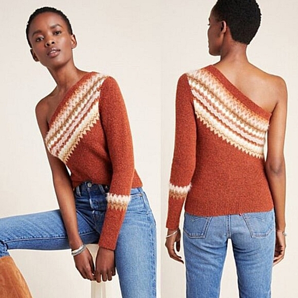 Anthropologie Sweaters - NWT Anthropologie "Vittoria Fair Isle" One Shoulder Sweater Wool Alpaca Blend XL